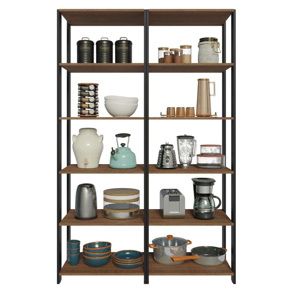 Kit con 2 Estantes Multiuso 5 Niveles 118cm Marrón/Negro