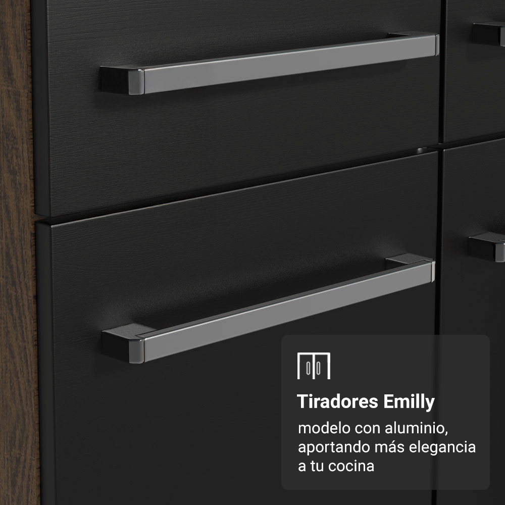 Kit Cocina Gabinete Bajo 3 Puertas 1 Cajón y Estante Despensero 5 Niveles Negro/Marrón