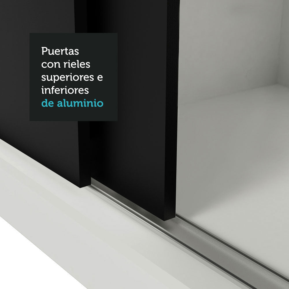 Clóset Matrimonial Lyon 3 Puertas Correderas con Espejos 2 Cajones Blanco/Negro