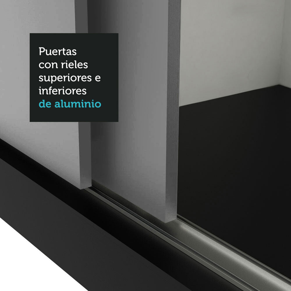 Clóset Matrimonial 3 Puertas Corredizas con Espejos Negro/Gris Monaco