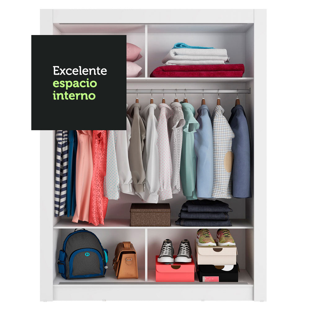 Clóset Soltero Denver 2 Puertas Corredizas con Espejo Blanco/Gris