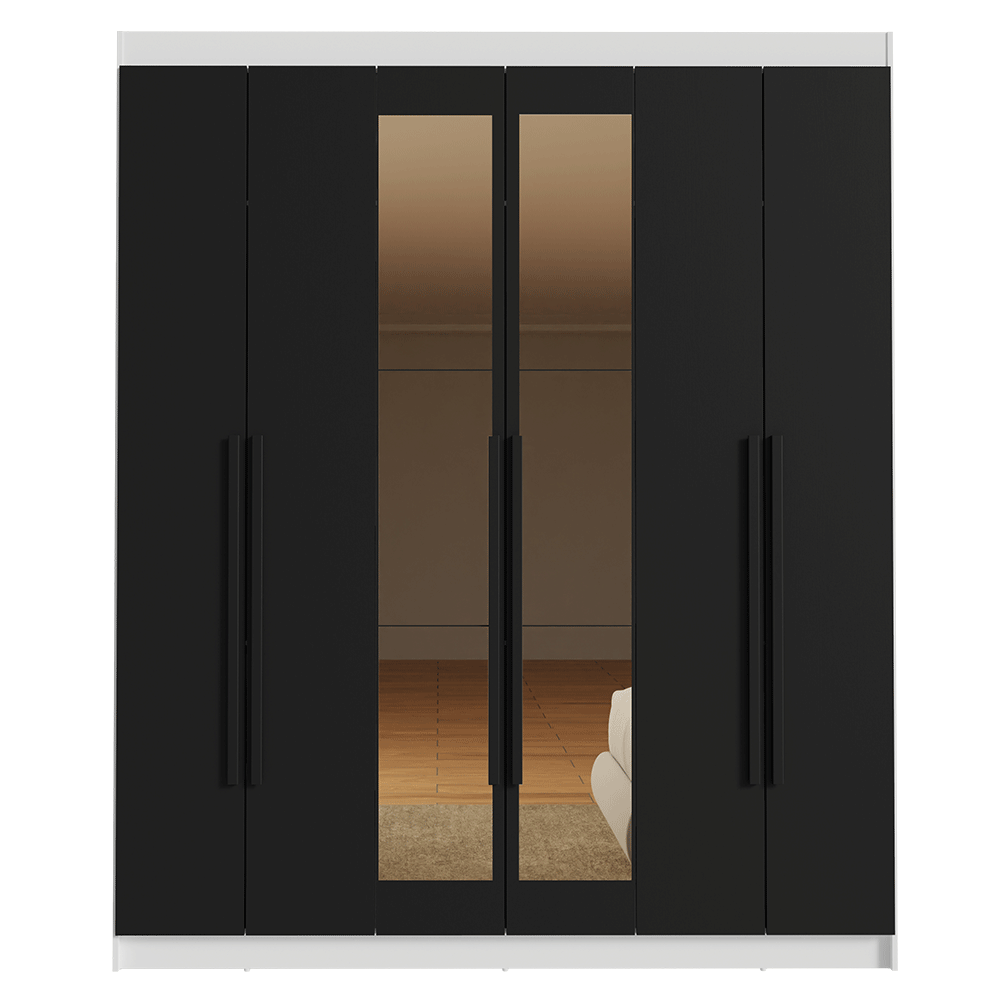 Clóset Matrimonial Venus 6 Puertas Batientes con Espejo Blanco/Negro/Negro
