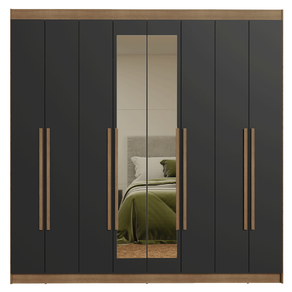 Clóset Matrimonial Venus 8 Puertas Batientes con Espejo Marrón/Negro/Marrón