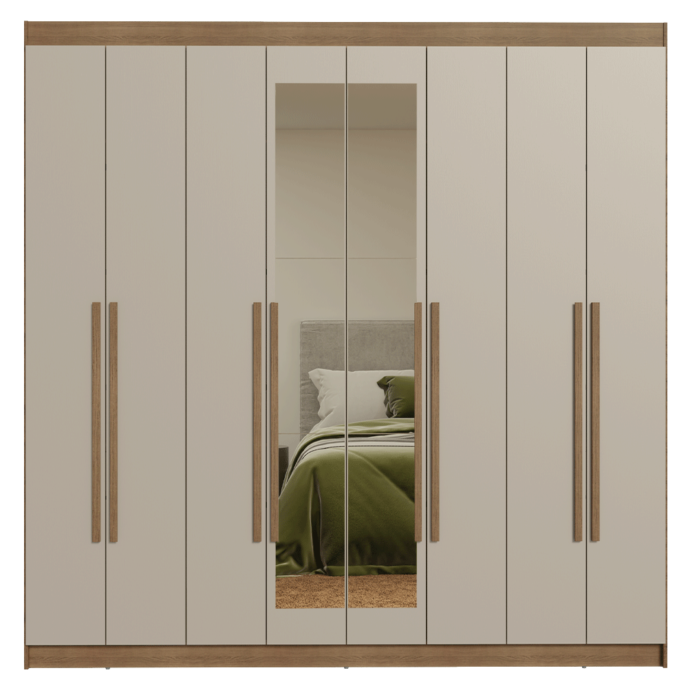 Clóset Matrimonial Venus 8 Puertas Batientes con Espejo Marrón/Crema/Marrón