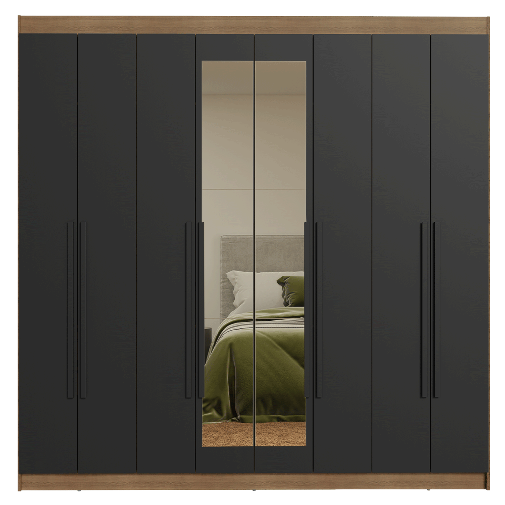 Clóset Matrimonial Venus 8 Puertas Batientes con Espejo Marrón/Negro/Negro