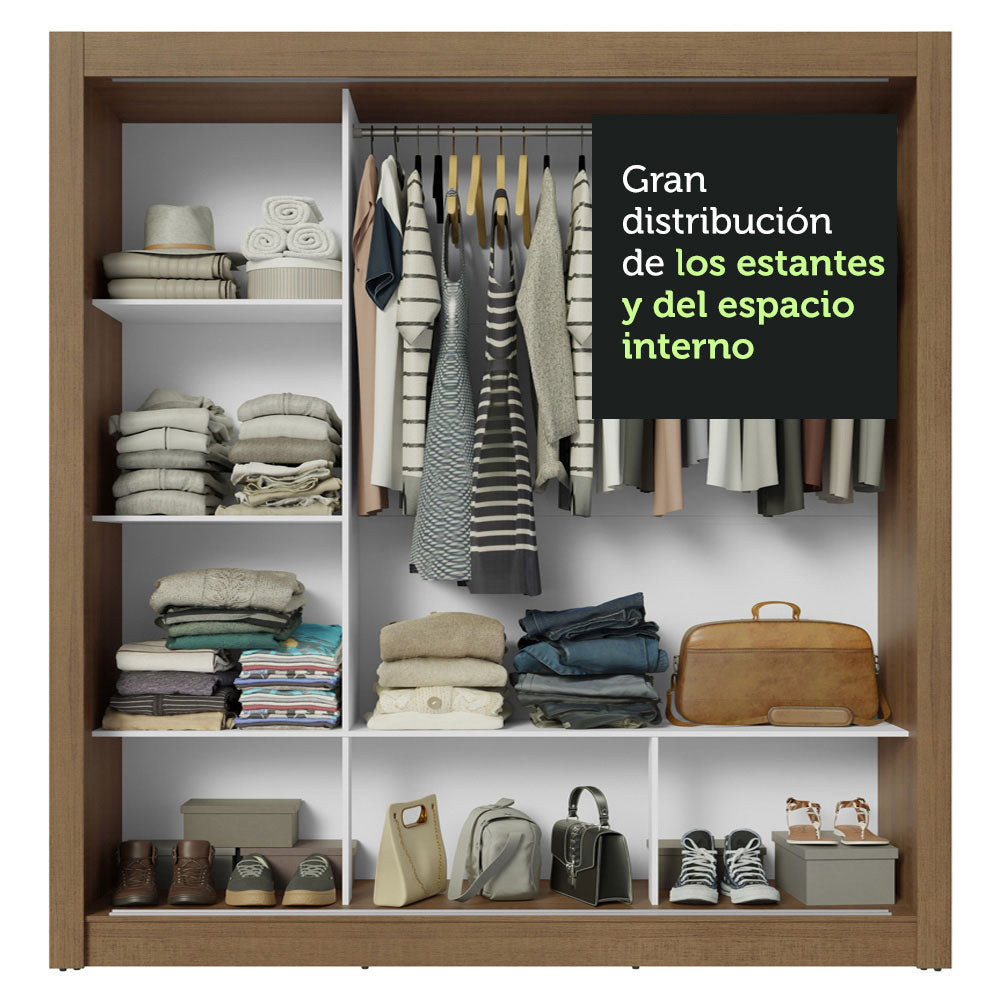 Clóset Matrimonial 3 Puertas Corredizas con Espejo Marrón/Blanco Nobre