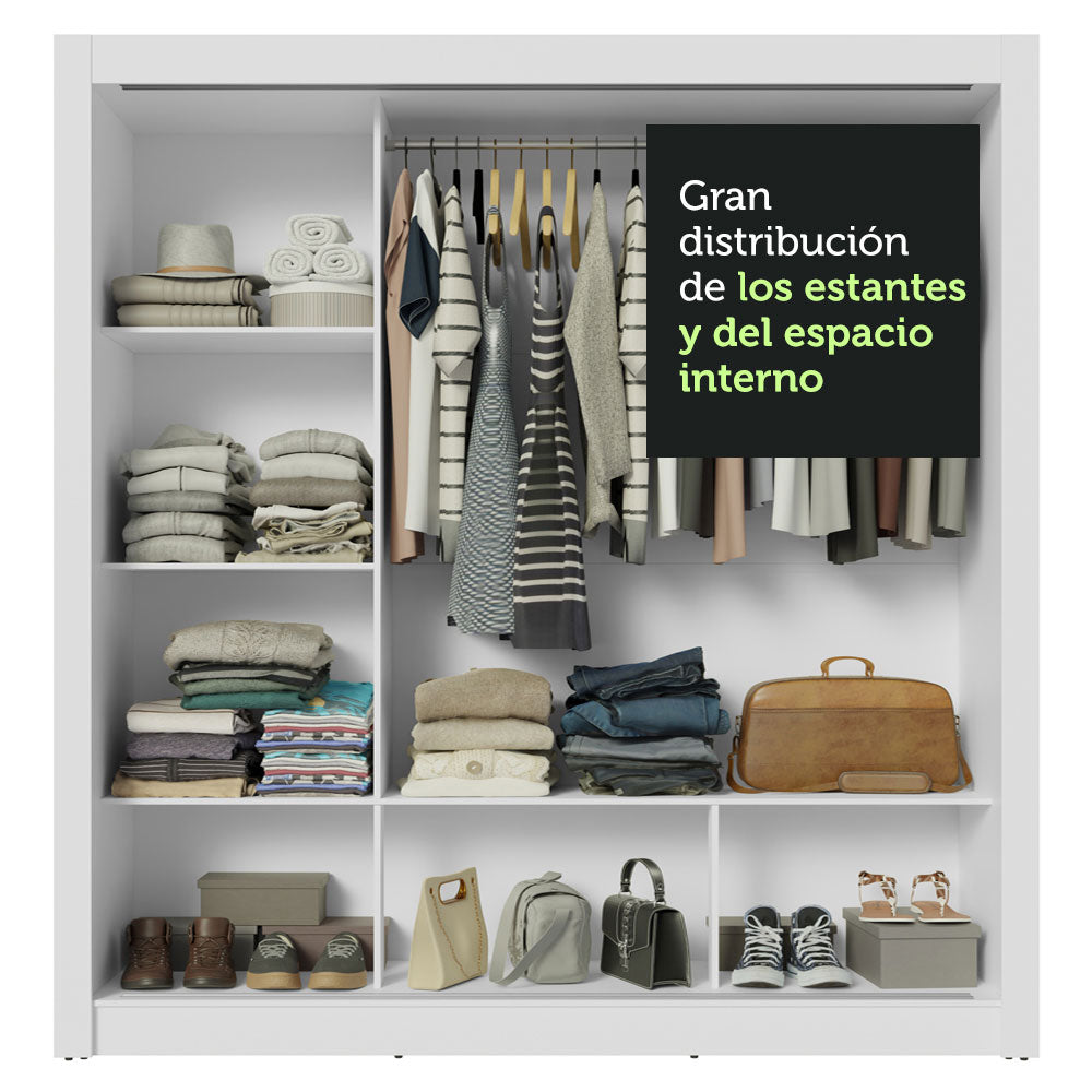 Clóset Matrimonial 3 Puertas Corredizas Blanco/Marrón Nobre