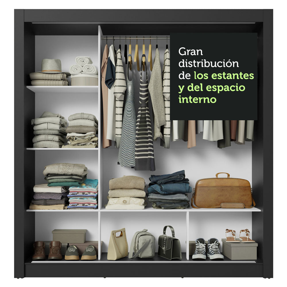Clóset Matrimonial 3 Puertas Corredizas con Espejos Negro/Marrón Nobre