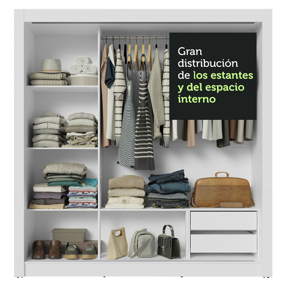 Clóset Matrimonial 3 Puertas Corredizas con Espejo 2 Cajones Blanco/Gris Sublime