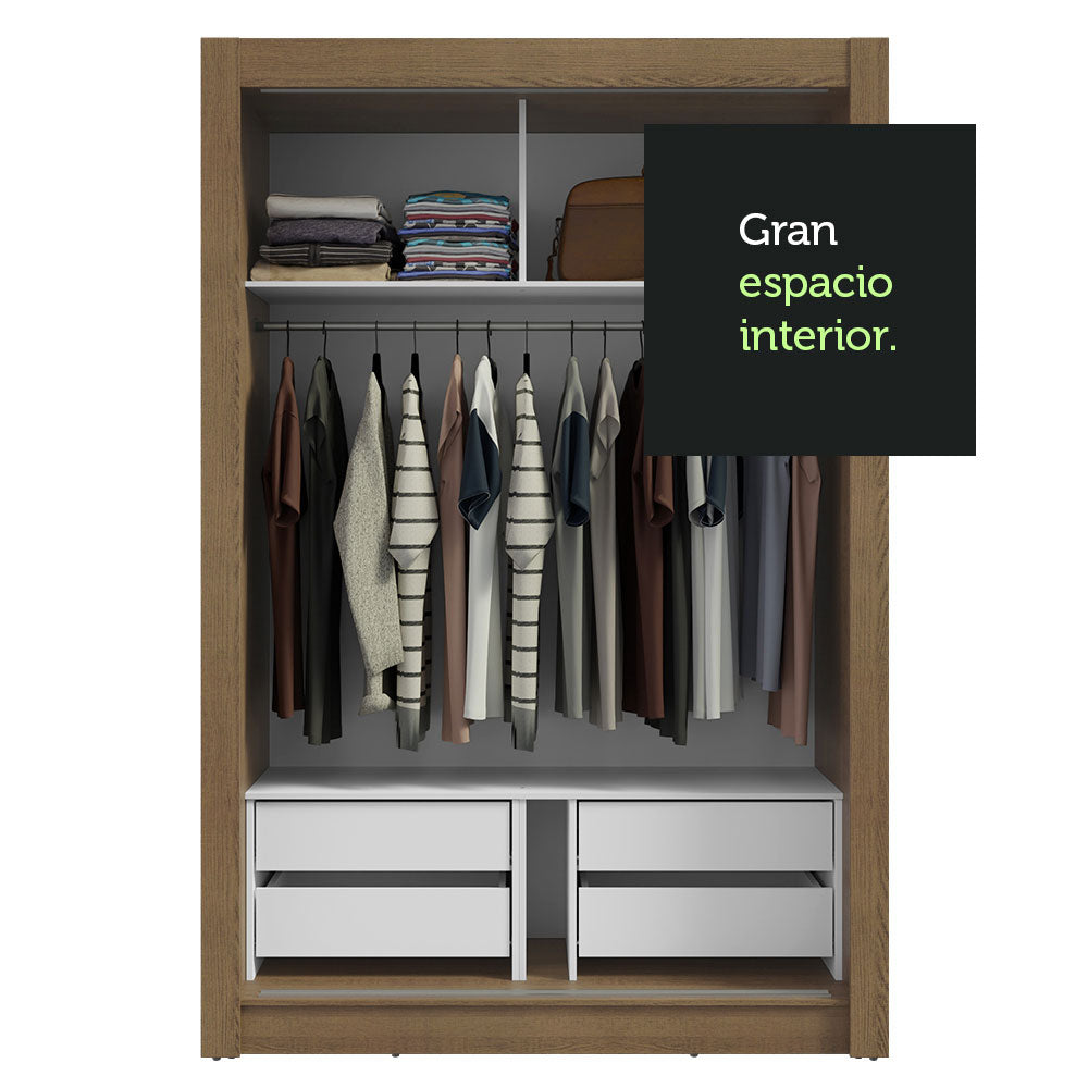 Clóset Soltero 2 Puertas Corredizas con Espejo 4 Cajones Marrón/Gris Vivare Plus