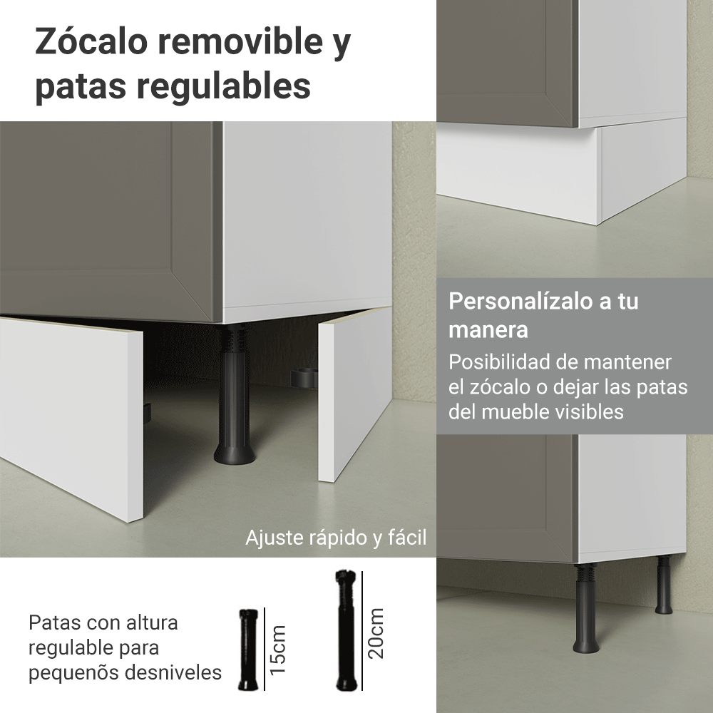 Gabinete Bajo Especiero 20x60 cm 1 Puerta (Sin encimera) Blanco/Gris Vik Madesa
