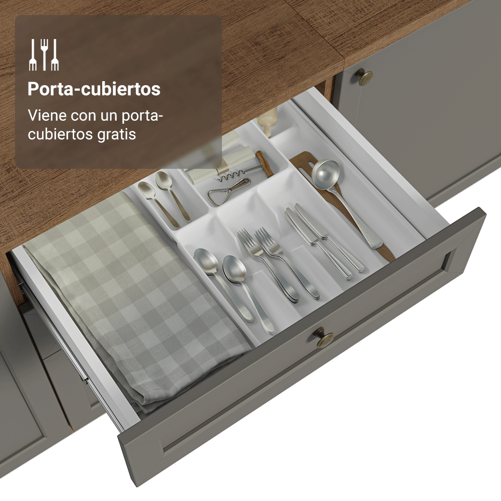 Gabinete Bajo de Cocina 60 x 60 cm 3 Cajones (Sin encimera) Marrón/Gris Vik Madesa