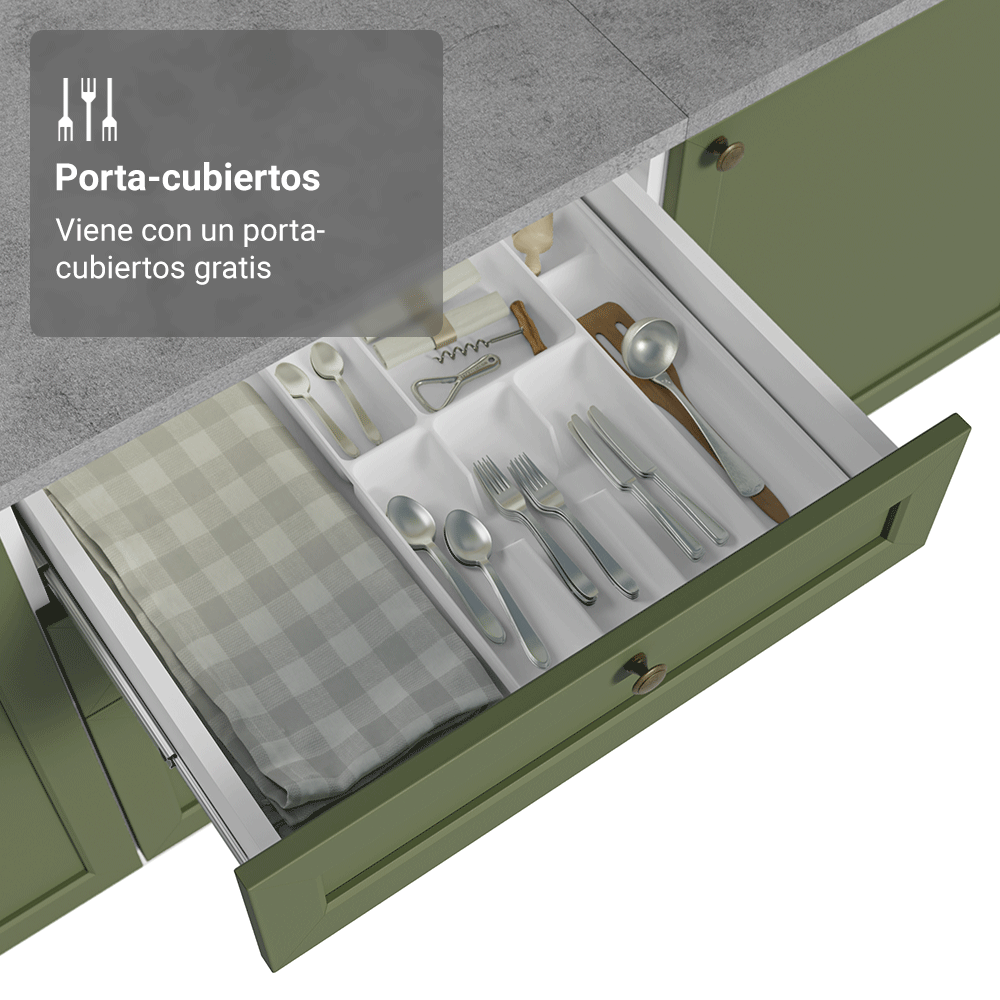 Gabinete Bajo de Cocina 60 x 60 cm 3 Cajones (Con Encimera) Blanco/Verde Vik Madesa