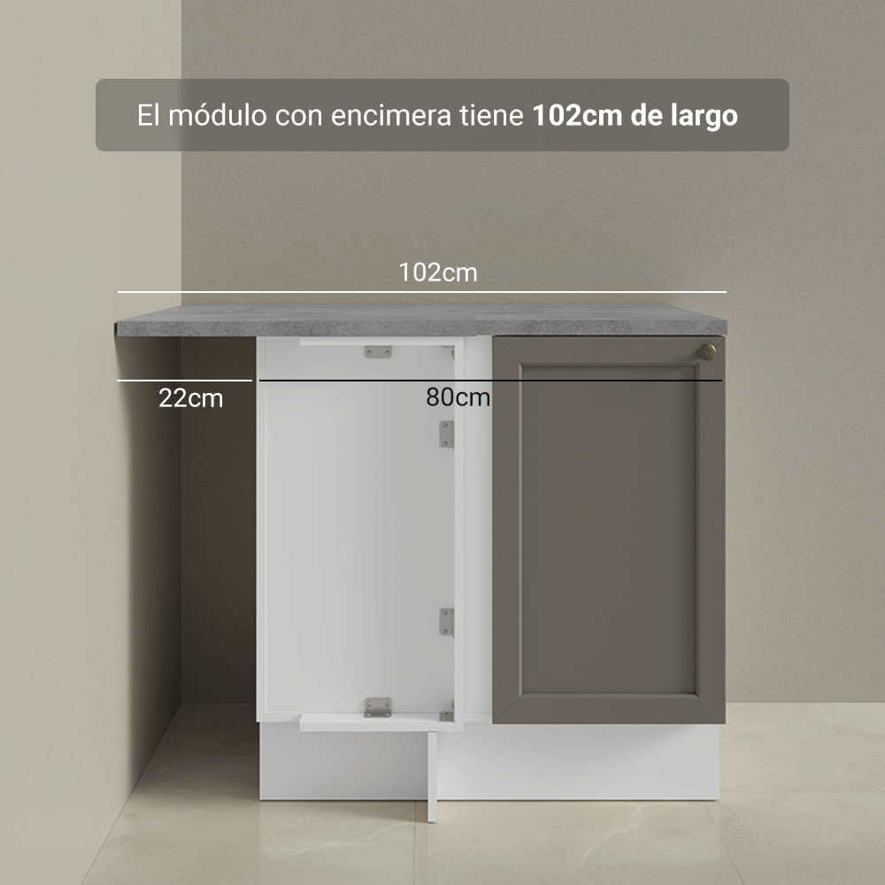 Gabinete Bajo Esquinero para Línea de 60 cm Profundidad (Con Encimera) Blanco/Gris Vik Madesa