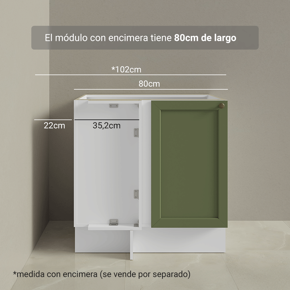 Gabinete Bajo Esquinero para Línea de 60 cm Profundidad (Sin encimera) Blanco/Verde Vik Madesa