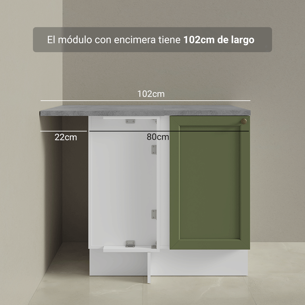 Gabinete Bajo Esquinero para Línea de 60 cm Profundidad (Con Encimera) Blanco/Verde Vik Madesa