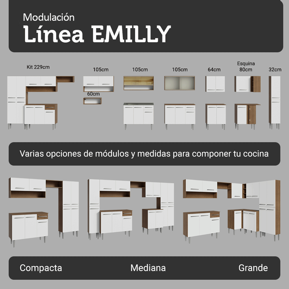 Cocina Integral 229cm Marrón/Blanco Emilly Madesa 18