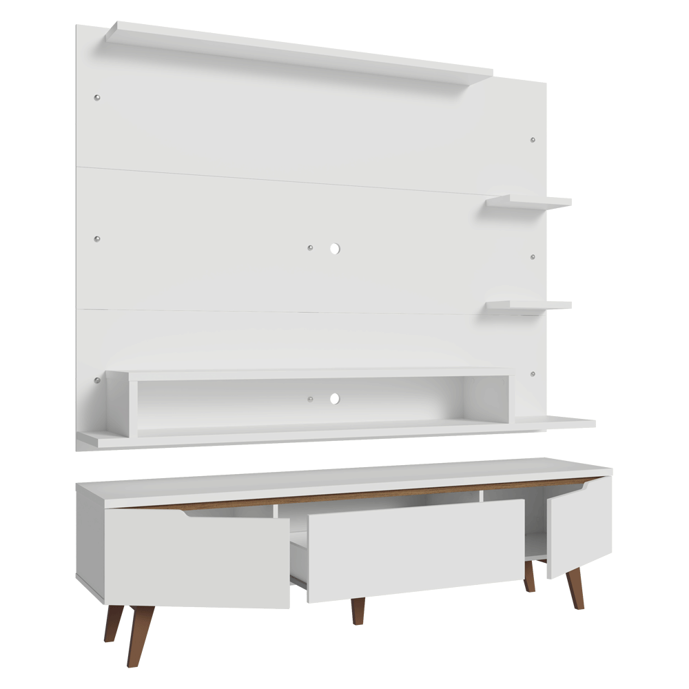 Mueble con Panel para TV hasta 60 Pulgadas 180 cm con patas Blanco/Marrón Reims Madesa