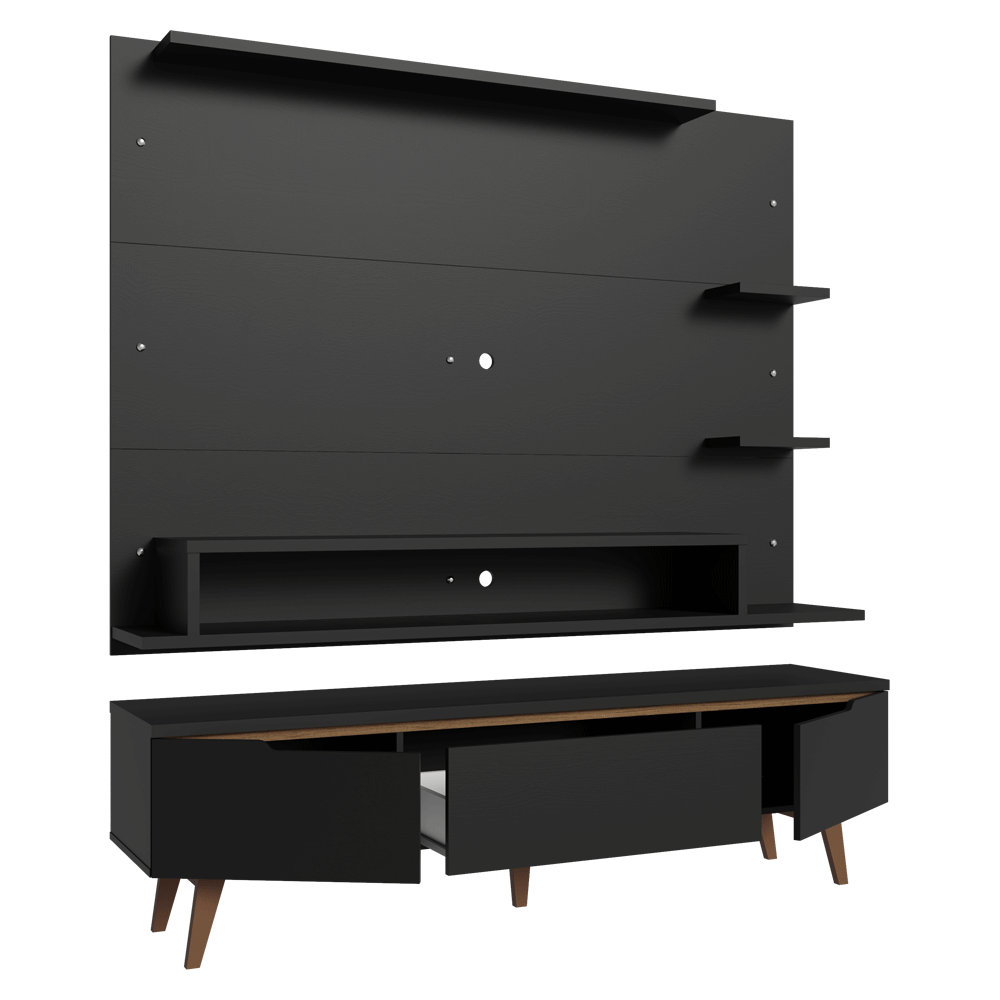 Mueble con Panel para TV hasta 60 Pulgadas 180 cm con patas Negro/Marrón Reims Madesa