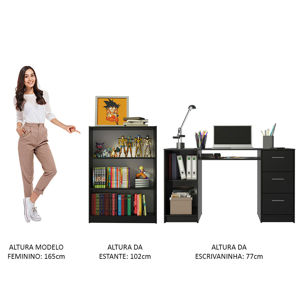 Escritorio Alaska + Estante Librero 6907 Negro