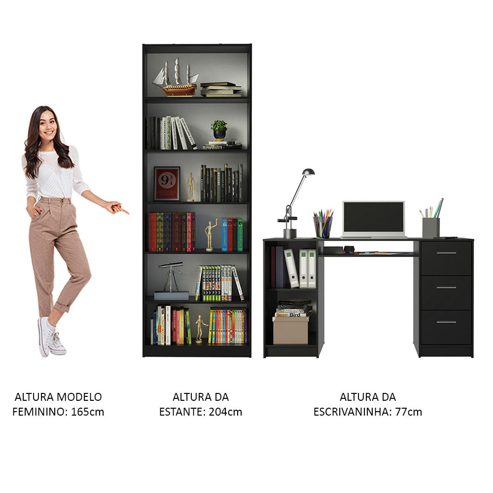 Escritorio Alaska + Estante Librero 6908 Negro