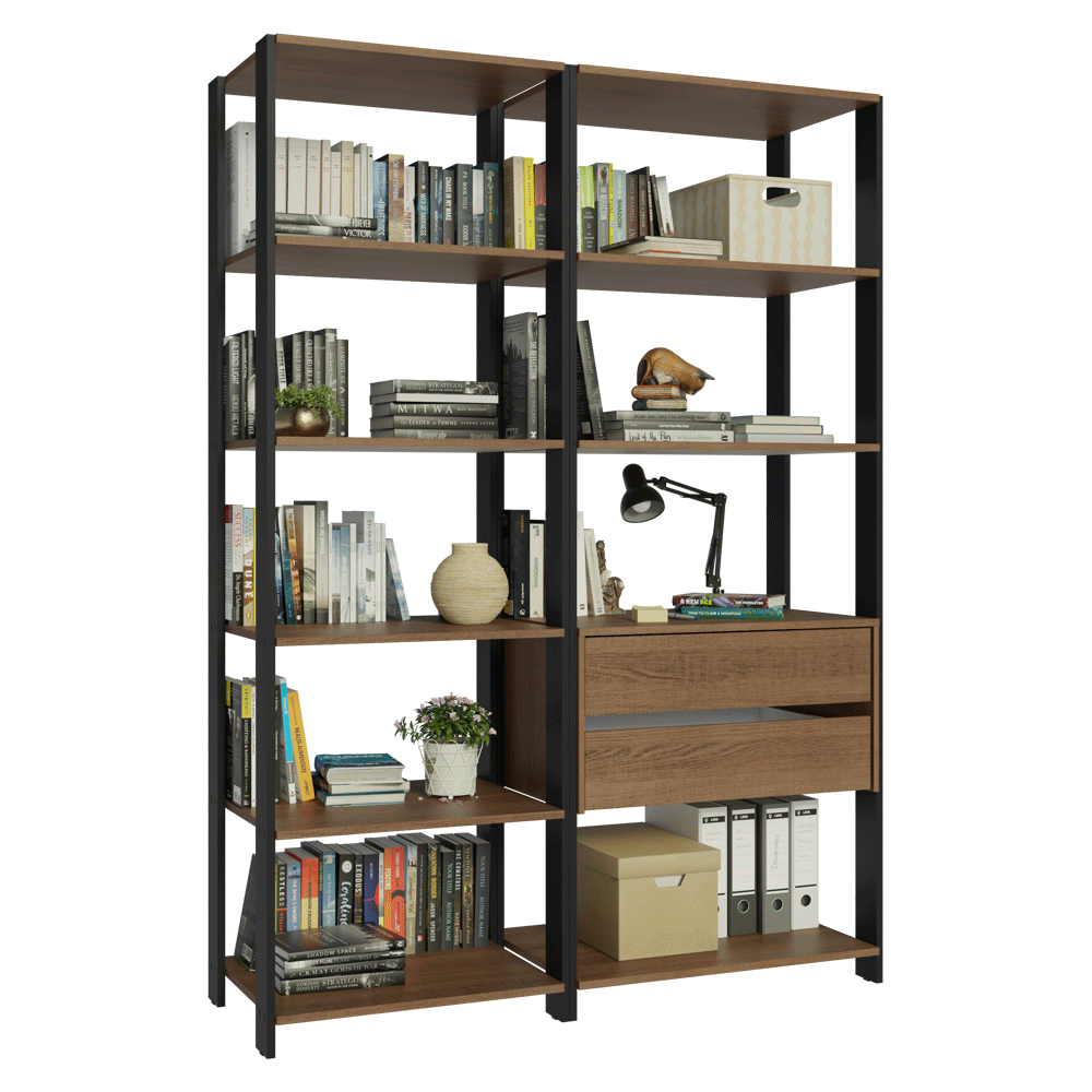 Estante Armario Multiuso para Escritorio 129cm 9 Repisas 2 Gavetas Marrón/Negro Madesa