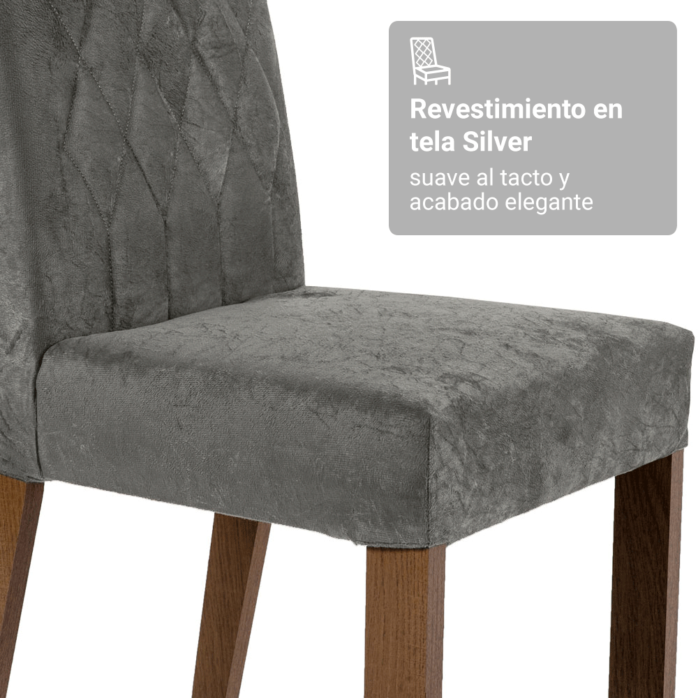 Juego de Comedor Mesa con Encimera de Madera 6 Sillas Marrón/Negro/Silver Allegro