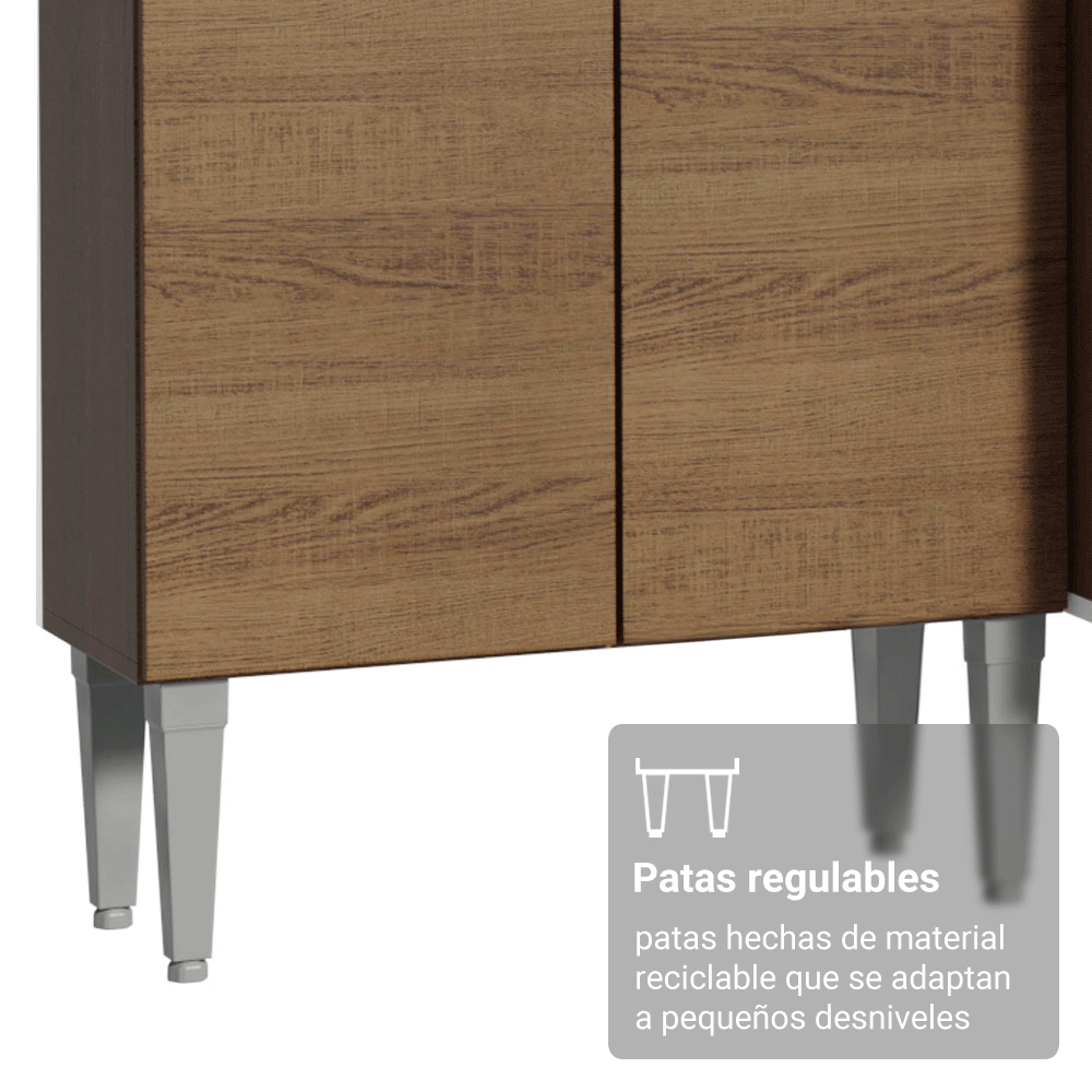 Kit Cocina Gabinete Bajo 3 Puertas 1 Cajón y Estante Despensero 5 Niveles Marrón/Negro