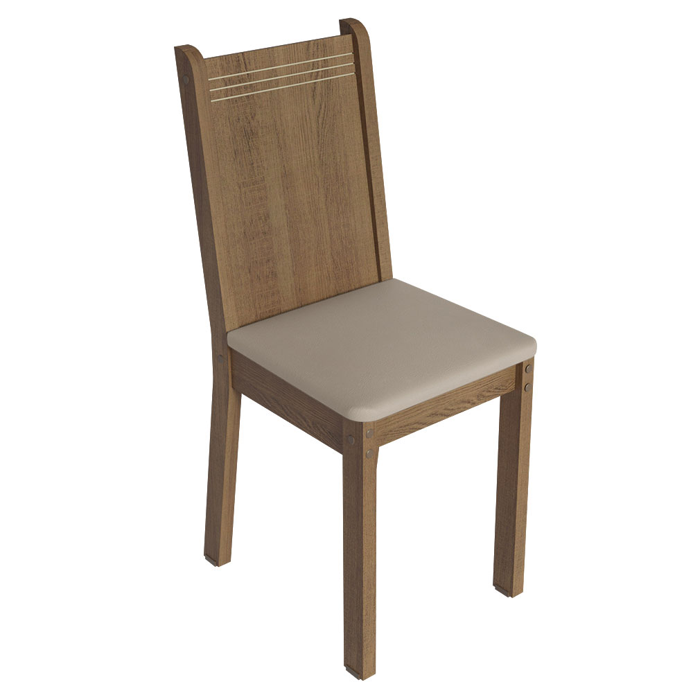 Juego de Comedor Mesa de Madera + 4 Sillas Color Marrón Tapizadas en Tela Sintética Beige Madesa Rute