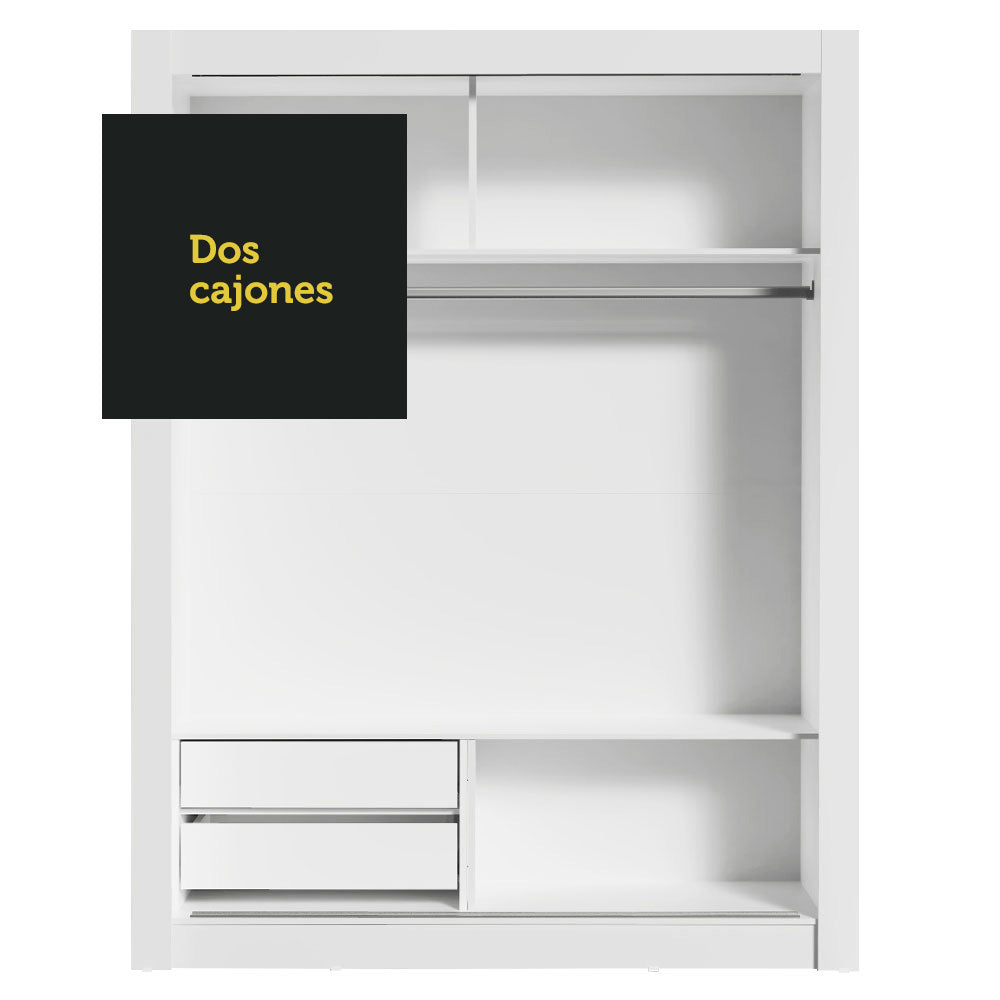 Clóset Soltero 2 Puertas Corredizas con Espejo 2 Cajones Blanco/Marrón Dallas