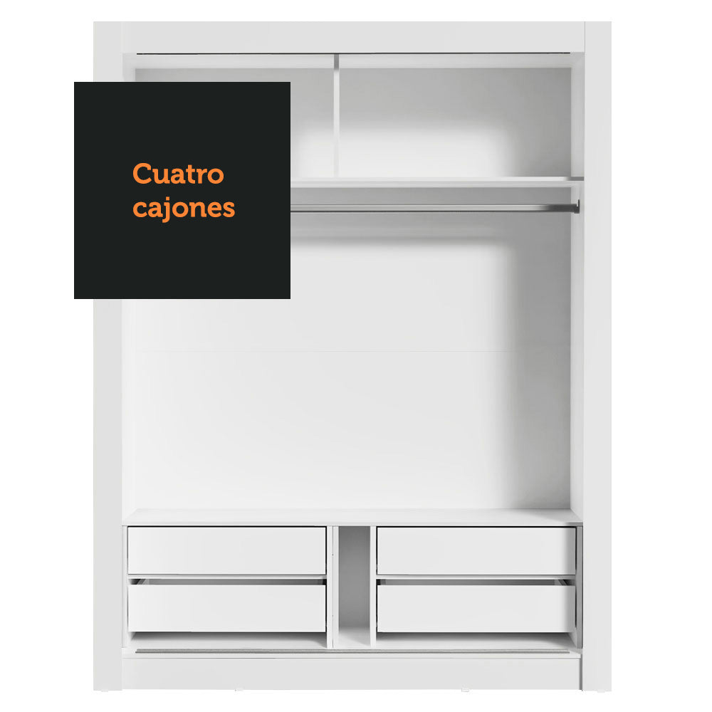 Clóset Soltero 2 Puertas Corredizas con Espejo 4 Cajones Blanco/Marrón Dallas Plus