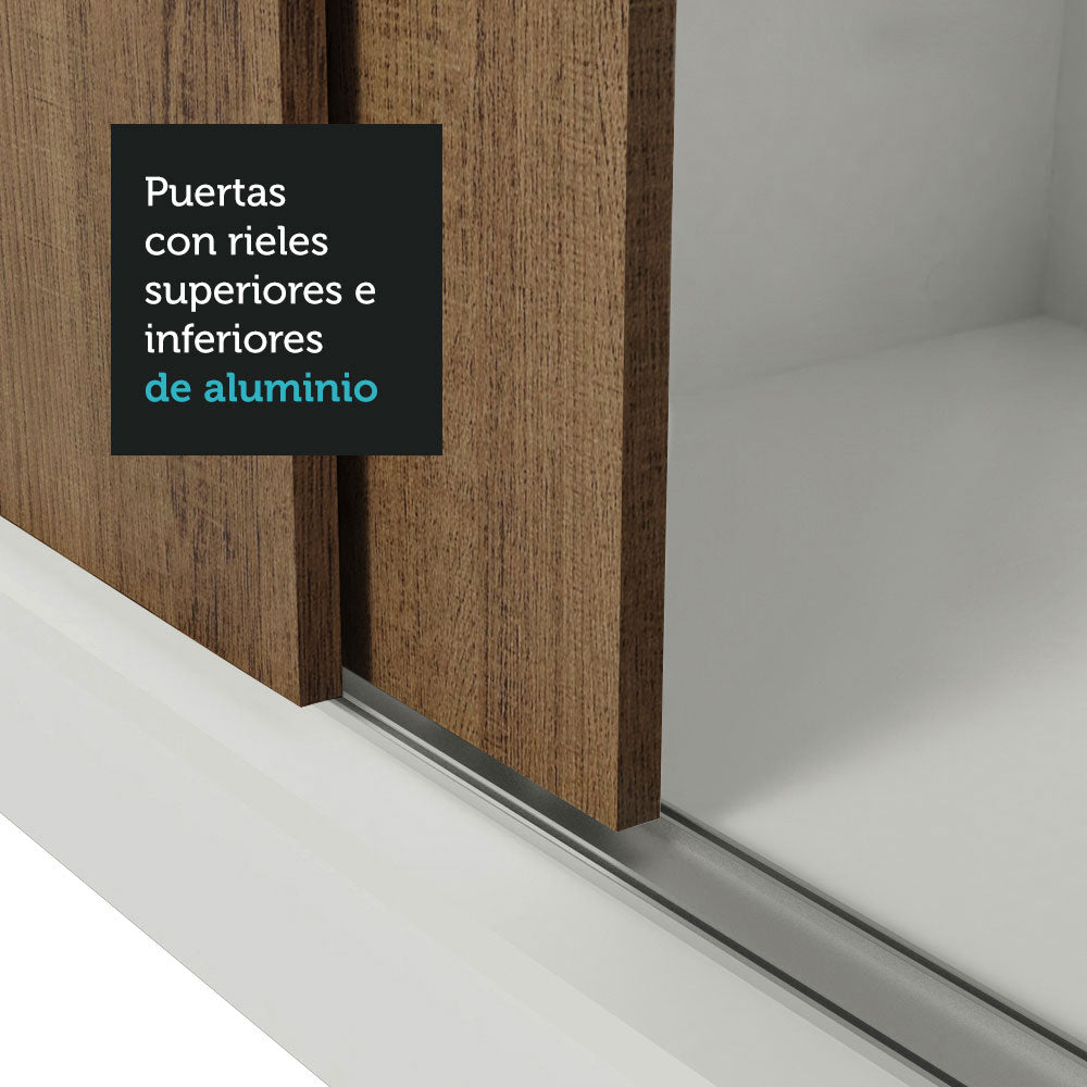 Clóset Matrimonial 3 Puertas Corredizas con Espejos 4 Cajones Blanco/Marrón Sublime Plus