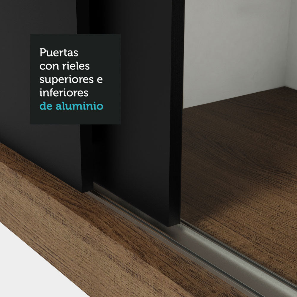 Clóset Soltero 2 Puertas Corredizas con Espejo 4 Cajones Marrón/Negro Vivare Plus