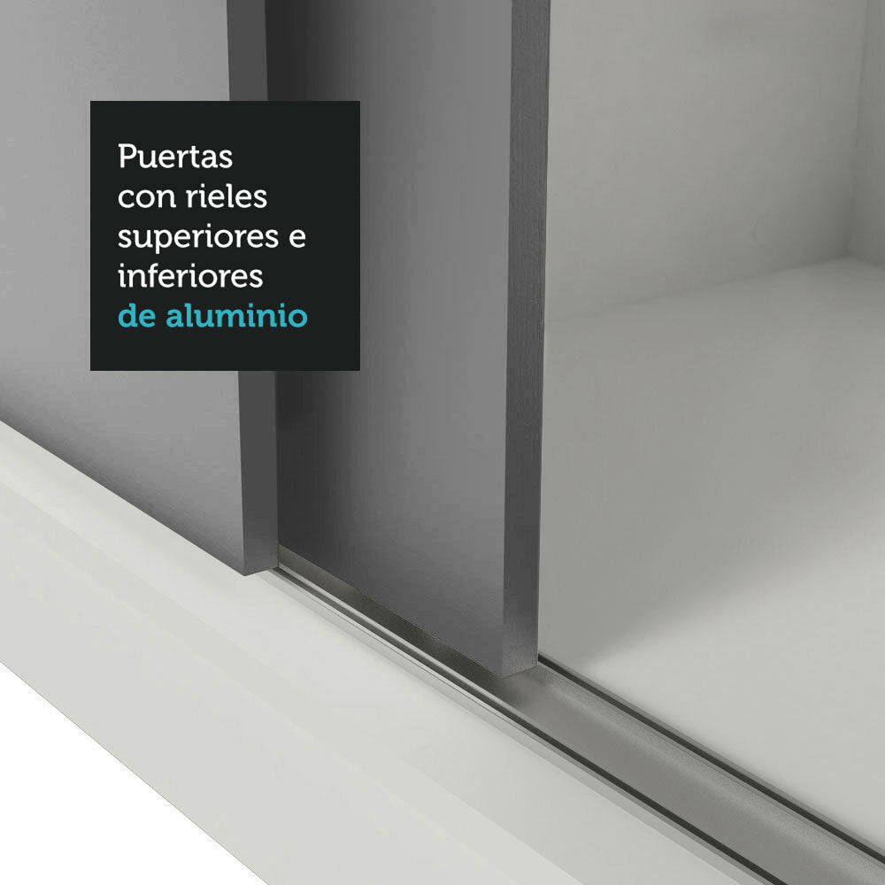 Clóset Soltero 2 Puertas Corredizas con Espejo 4 Cajones Blanco/Gris Vivare Plus