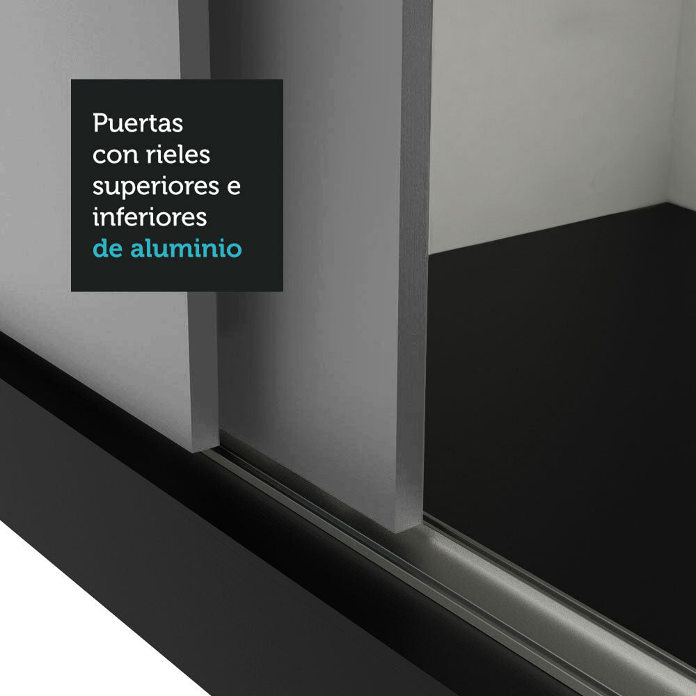Clóset Soltero 2 Puertas Corredizas con Espejo 4 Cajones Negro/Gris Vivare Plus
