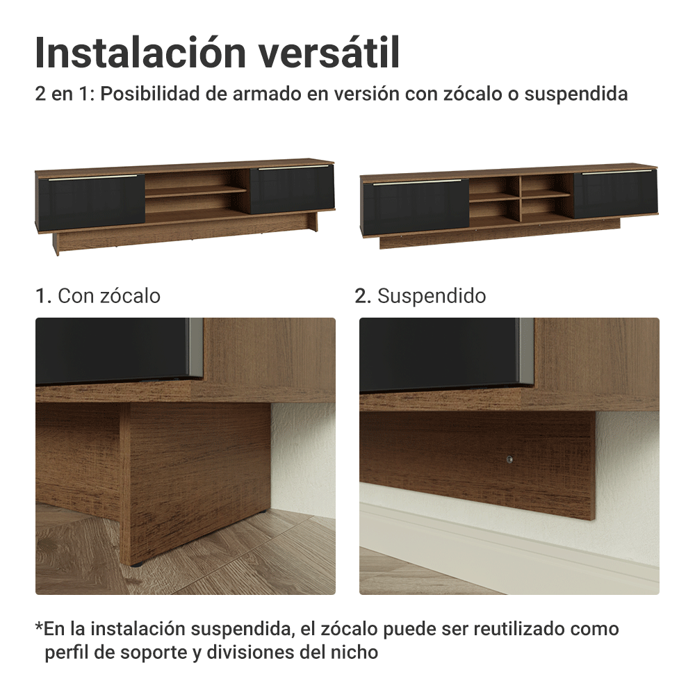Mueble para TV Suspendido hasta 80 Pulgadas 218 cm 2 Puertas Marrón/Negro Lux Madesa
