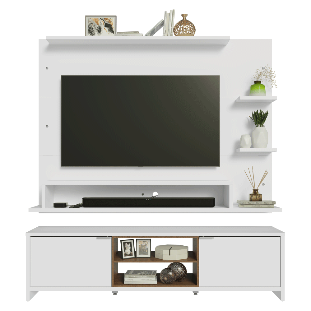 Mueble con Panel para TV hasta 60 Pulgadas 180 cm Blanco/Marrón Metz Madesa