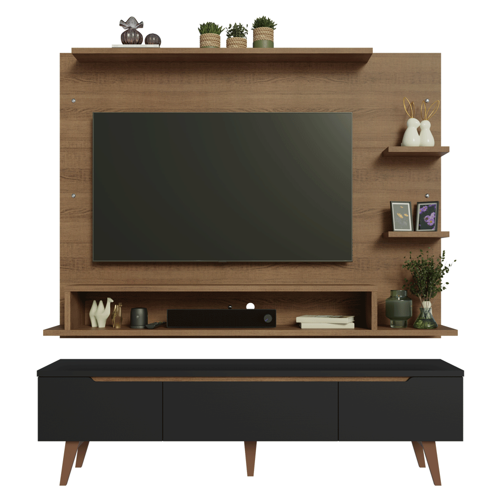 Mueble con Panel para TV hasta 60 Pulgadas 180 cm con patas Marrón/Negro/Marrón Reims Madesa