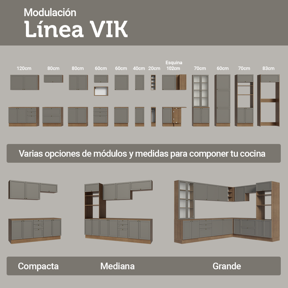 Gabinete Bajo de Cocina 80 x 60 cm 2 Puertas (Con Encimera) Marrón/Gris Vik Madesa