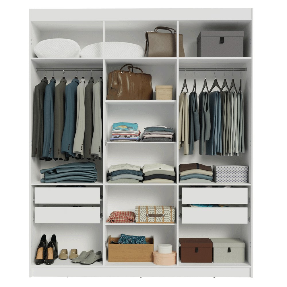 Clóset Matrimonial Venus 6 Puertas Batientes con Espejo Blanco/Blanco/Negro