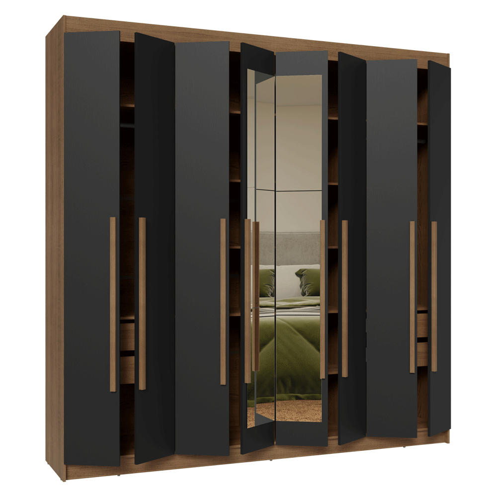 Clóset Matrimonial Venus 8 Puertas Batientes con Espejo Marrón/Negro/Marrón