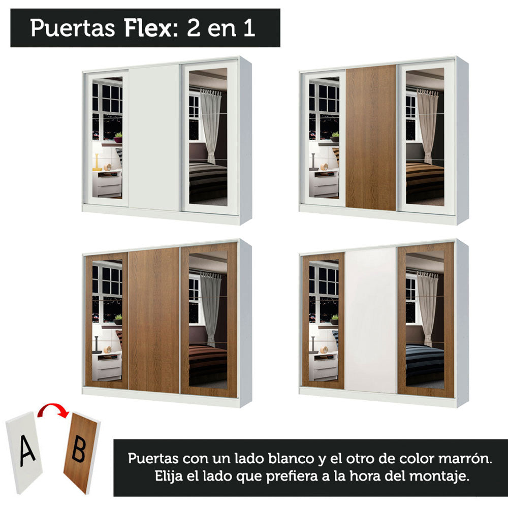 Clóset Matrimonial 100% MDF 3 Puertas Corredizas con Espejos Blanco Eros