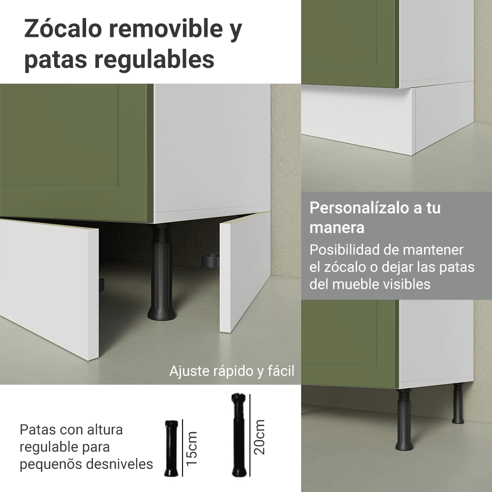 Gabinete Bajo de Cocina 60 cm 3 Cajones Blanco/Verde Vik Madesa