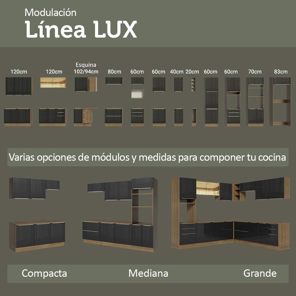 Cocina Integral 340 x 60 cm Marrón/Negro Lux Madesa 04