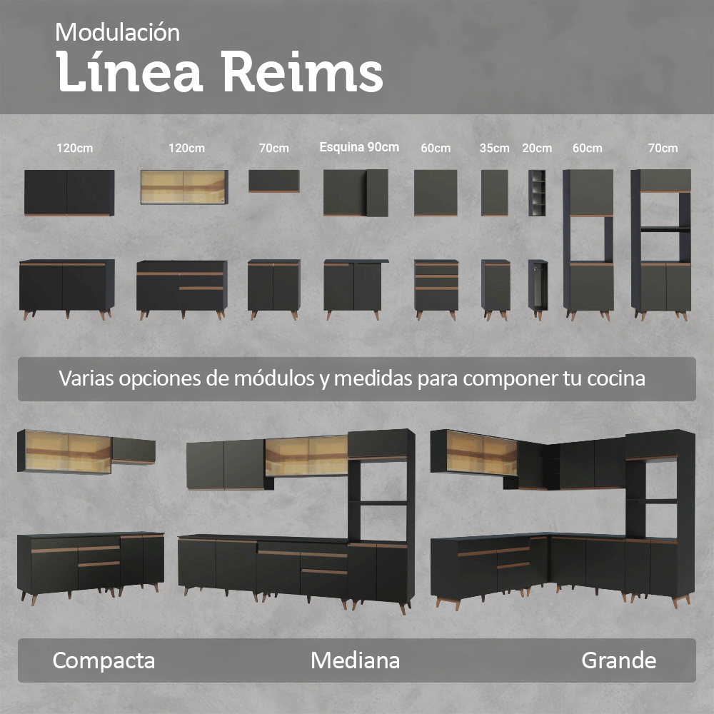 Cocina Integral 190cm Negro/Marrón Reims Madesa 06