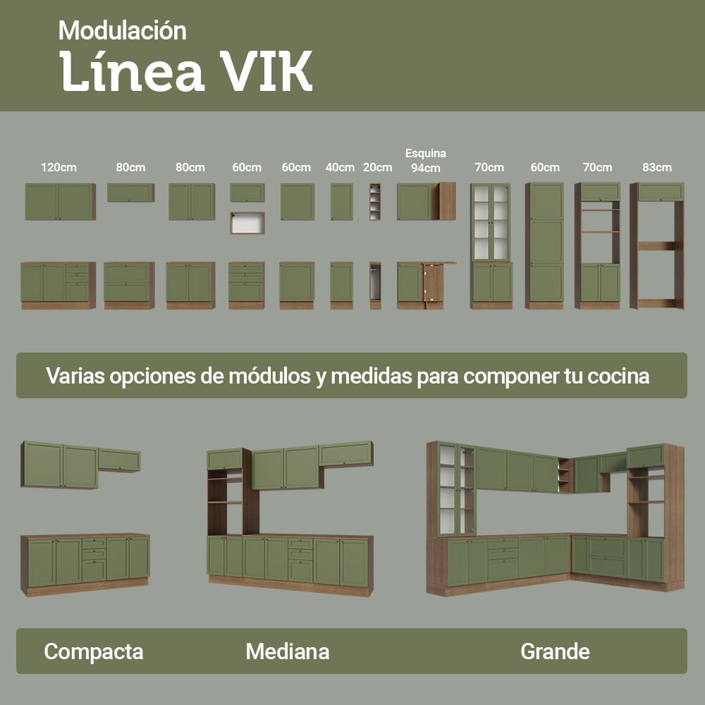 Cocina Integral 180 cm Marrón/Verde Vik Madesa 01