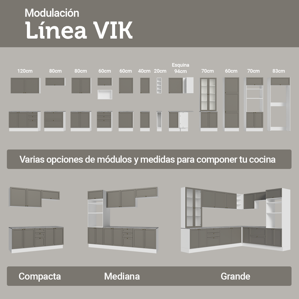Cocina Integral 280 cm Blanco/Gris Vik Madesa 01