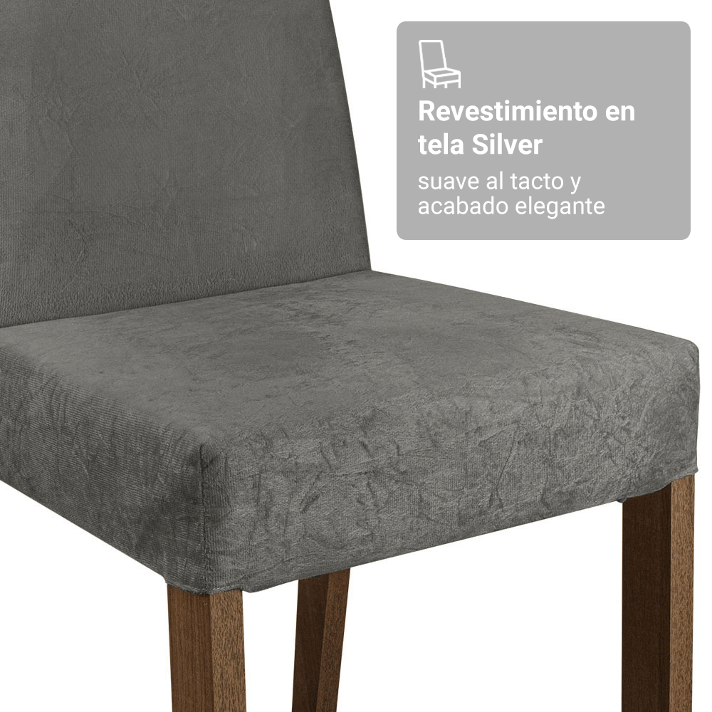 Conjunto de Comedor Encimera de Madera 6 Sillas Marrón/Silver Bosque Madesa