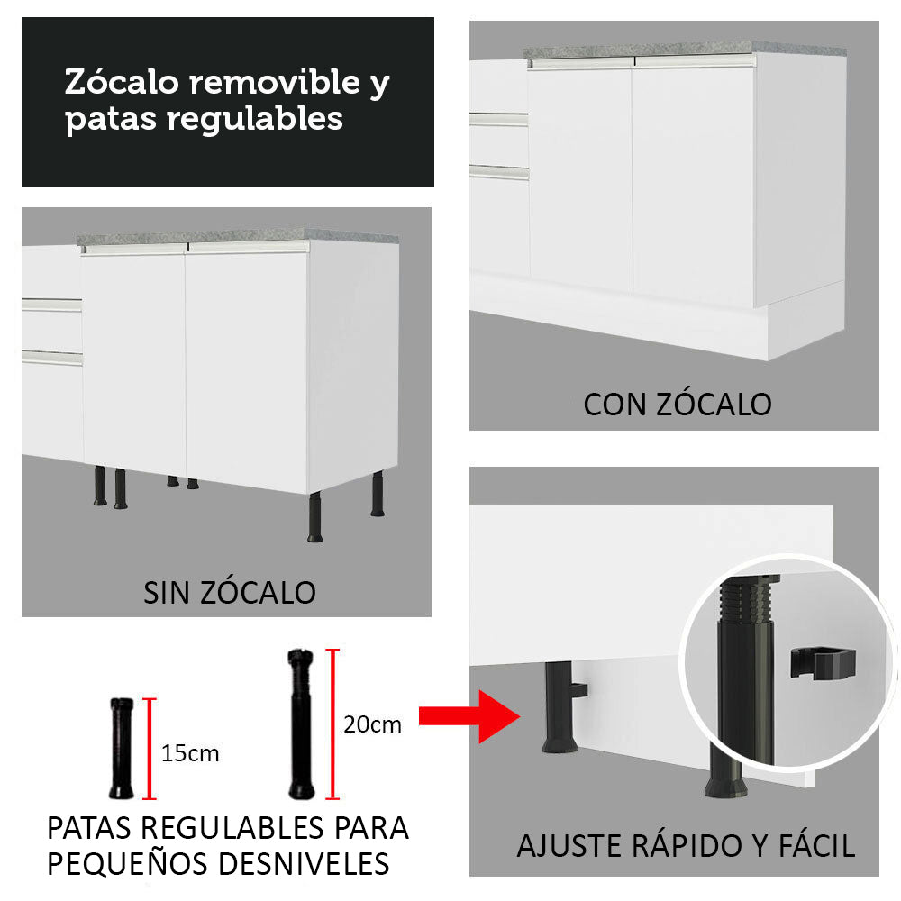 Gabinete para Baño de 120cm 2 Puertas y 3 Cajones Blanco
