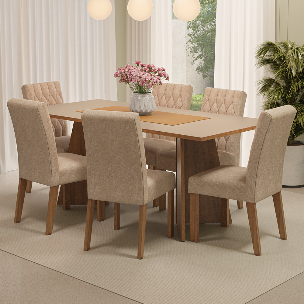 Juego de Comedor Mesa Encimera de Madera 6 Sillas Marrón/Crema/Imperial Madison